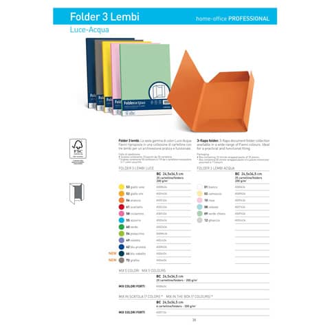Cartellina 3 lembi Favini Folder Luce&Acqua 200 g/m² 24,5x34,5cm conf.25 bianco - A500434